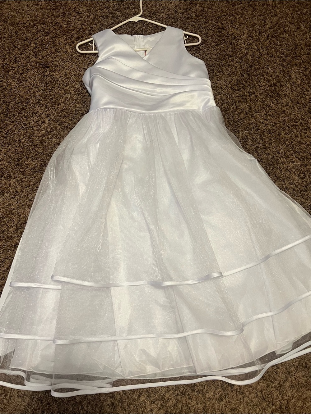 Elegant White Girls' Satin & Tulle Dress